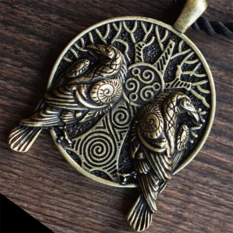 Enchanted Forest Twin Ravens and Tree of Life Amulet Necklace