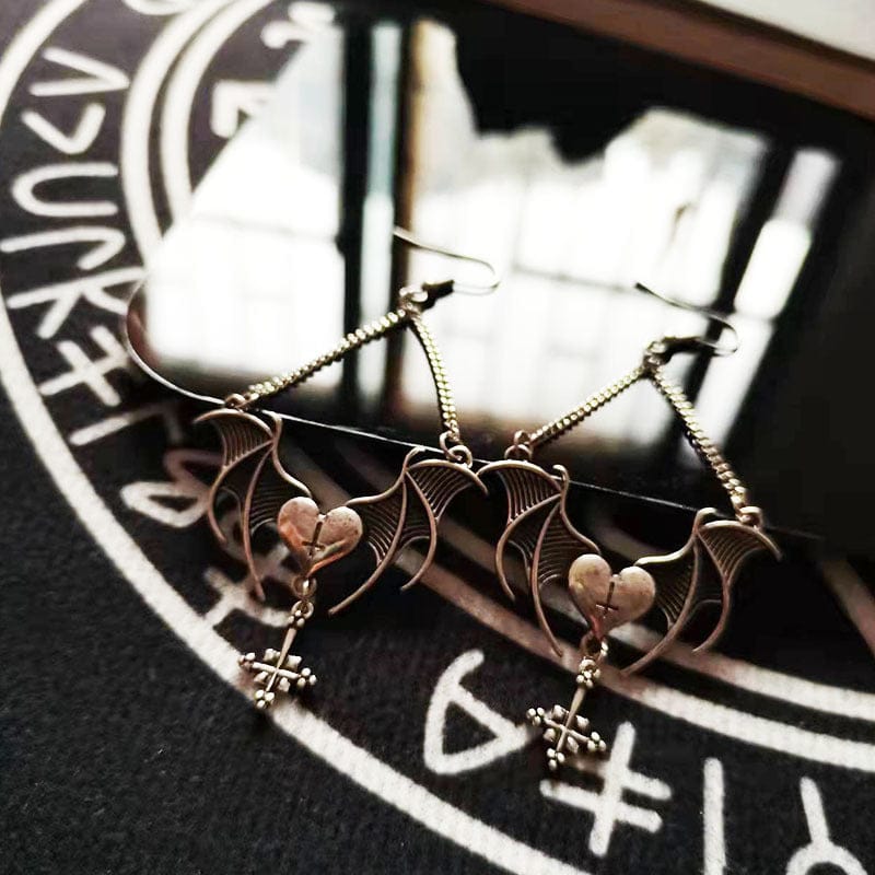 Heart Bat Wing Earrings