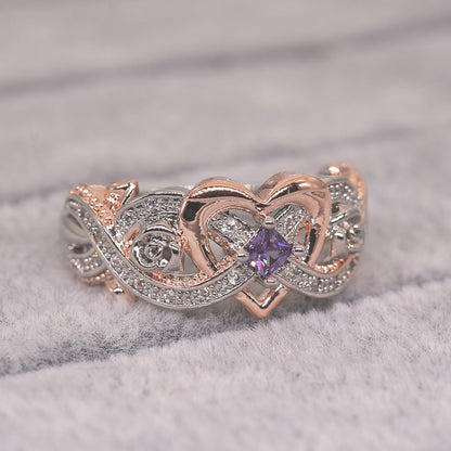 Love heart shaped two-tone ring