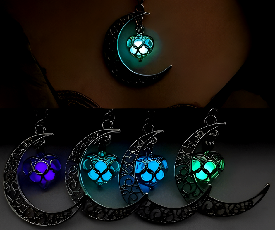 Collar Luminoso de Luna Creciente y Dragón