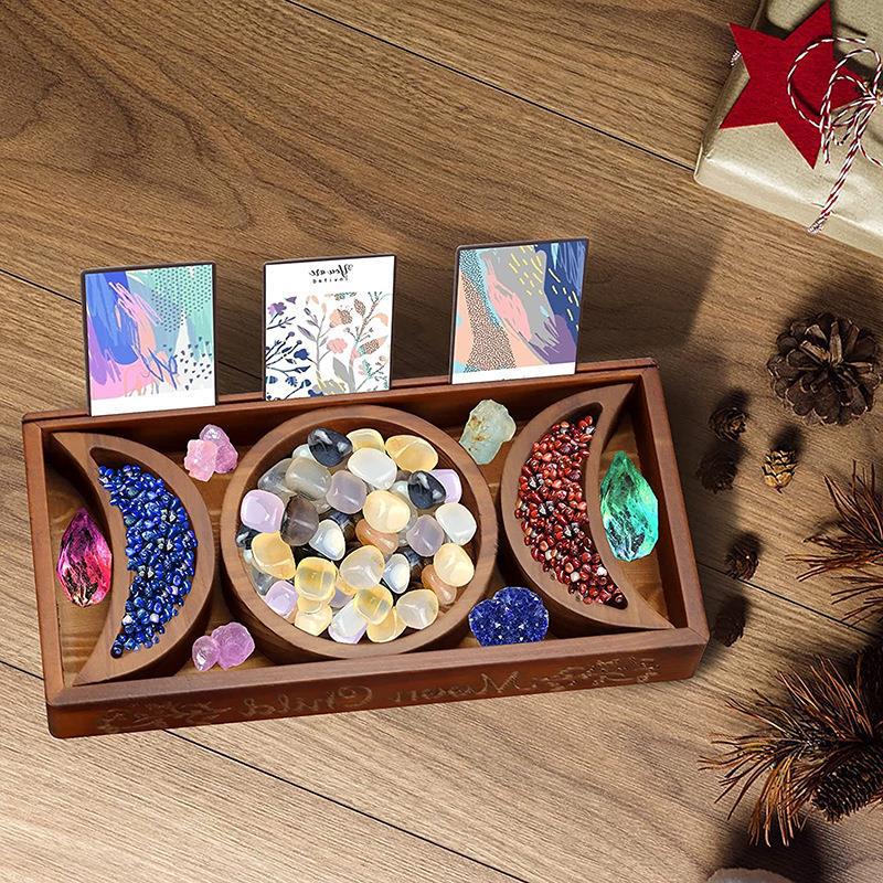 Triple Moon Goddess Wooden Box Crystal Holder