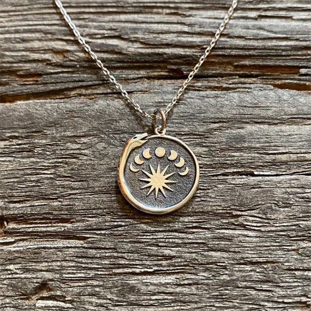 Sun Moon Phase Ouroboros Necklace