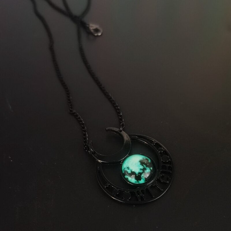 Glowing In The Dark Witch Moon Necklace