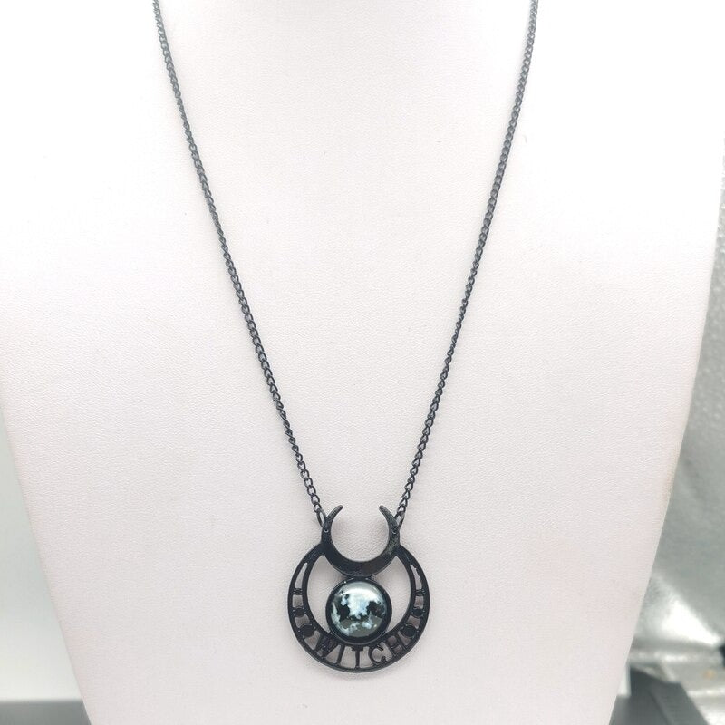 Glowing In The Dark Witch Moon Necklace