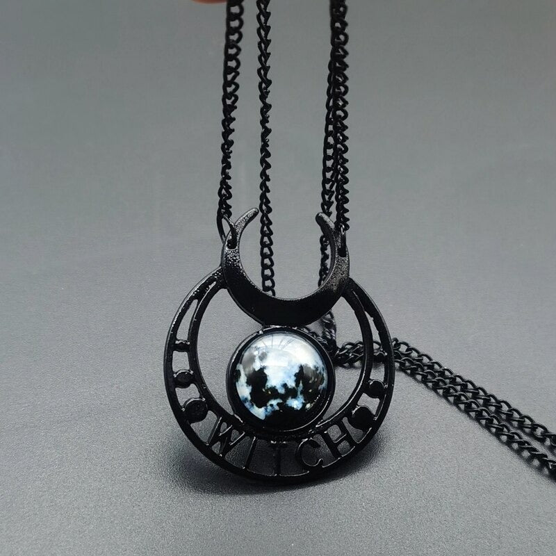 Glowing In The Dark Witch Moon Necklace