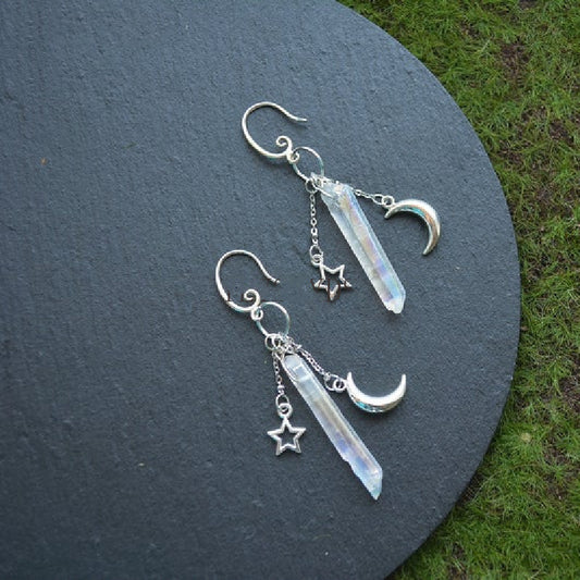 Starlit Crescent Crystal Drop Earrings