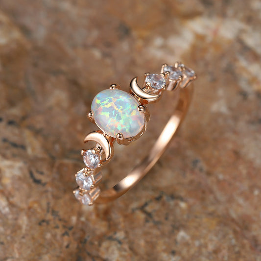 Triple Moon Goddess Opal Ring
