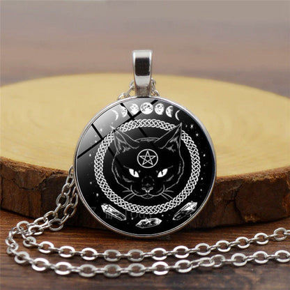 Black Cat Moon Phases Pendant Necklace