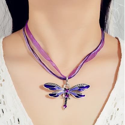 Mystic Purple Crystal Dragonfly Necklace