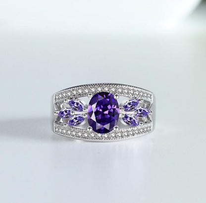 Amethyst Leaf Crystal Ring