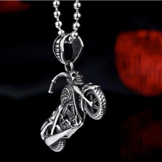 Steel Rider Skull Motorcycle Necklace