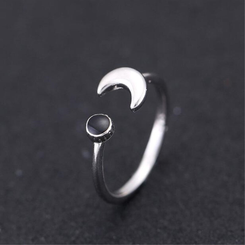 Midnight Crescent Charm Ring