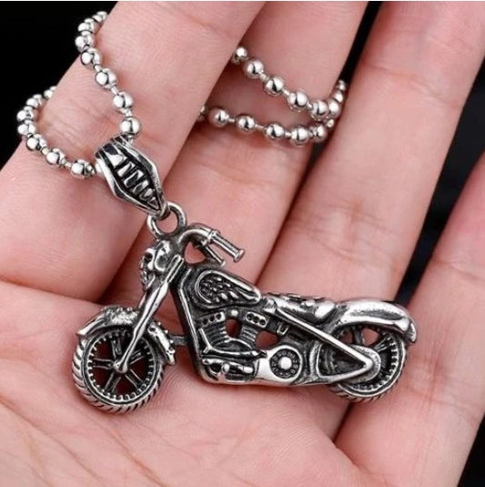 Steel Rider Skull Motorcycle Necklace