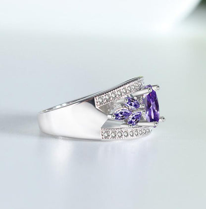 Amethyst Leaf Crystal Ring
