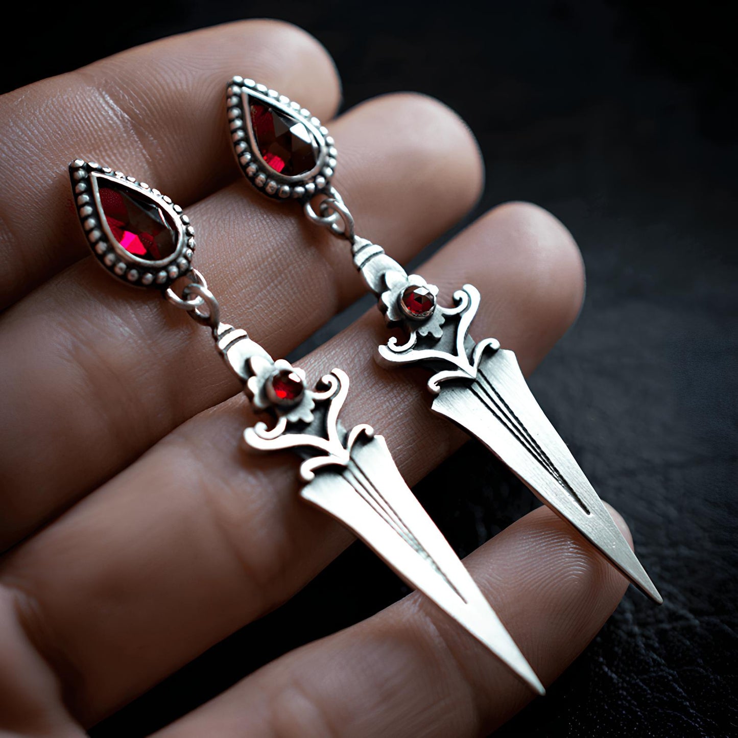 Crimson Athame Drop Earrings