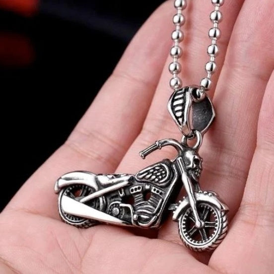 Steel Rider Skull Motorcycle Necklace