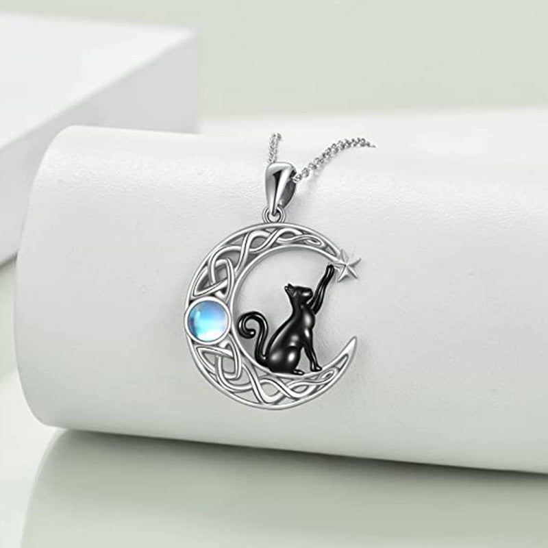 Sterling Silver Moon Cat Necklace For Women Girls Birthday Cat Jewelry  Gifts- | eBay