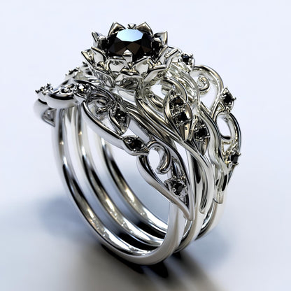 Nocturnal Garden Crown Ring Set