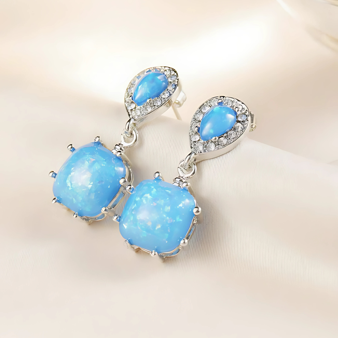 Frosted Glow White Opal Drop Earrings