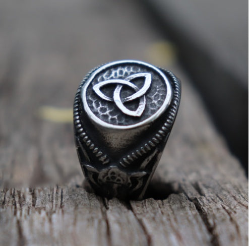 Celtic Goat Head Triquetra Ring