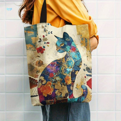 Floral Familiar Cat Tote Bag