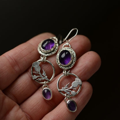 Amethyst Thistle Circle Earrings