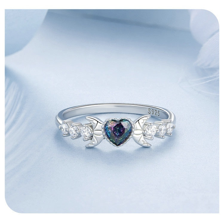 Triple Moon Crystal Heart Ring