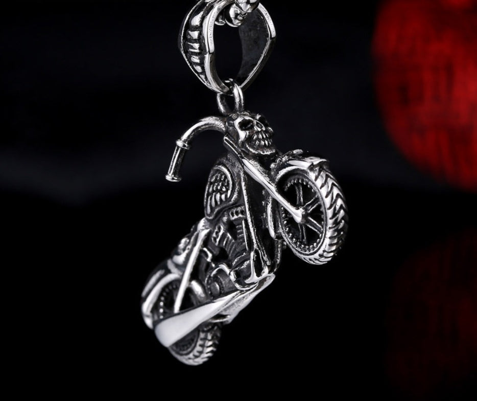 Steel Rider Skull Motorcycle Necklace