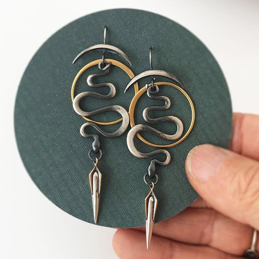 Serpent Path Crescent Circle Earrings