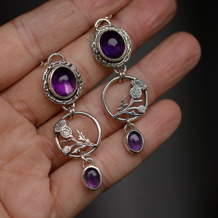Amethyst Thistle Circle Earrings