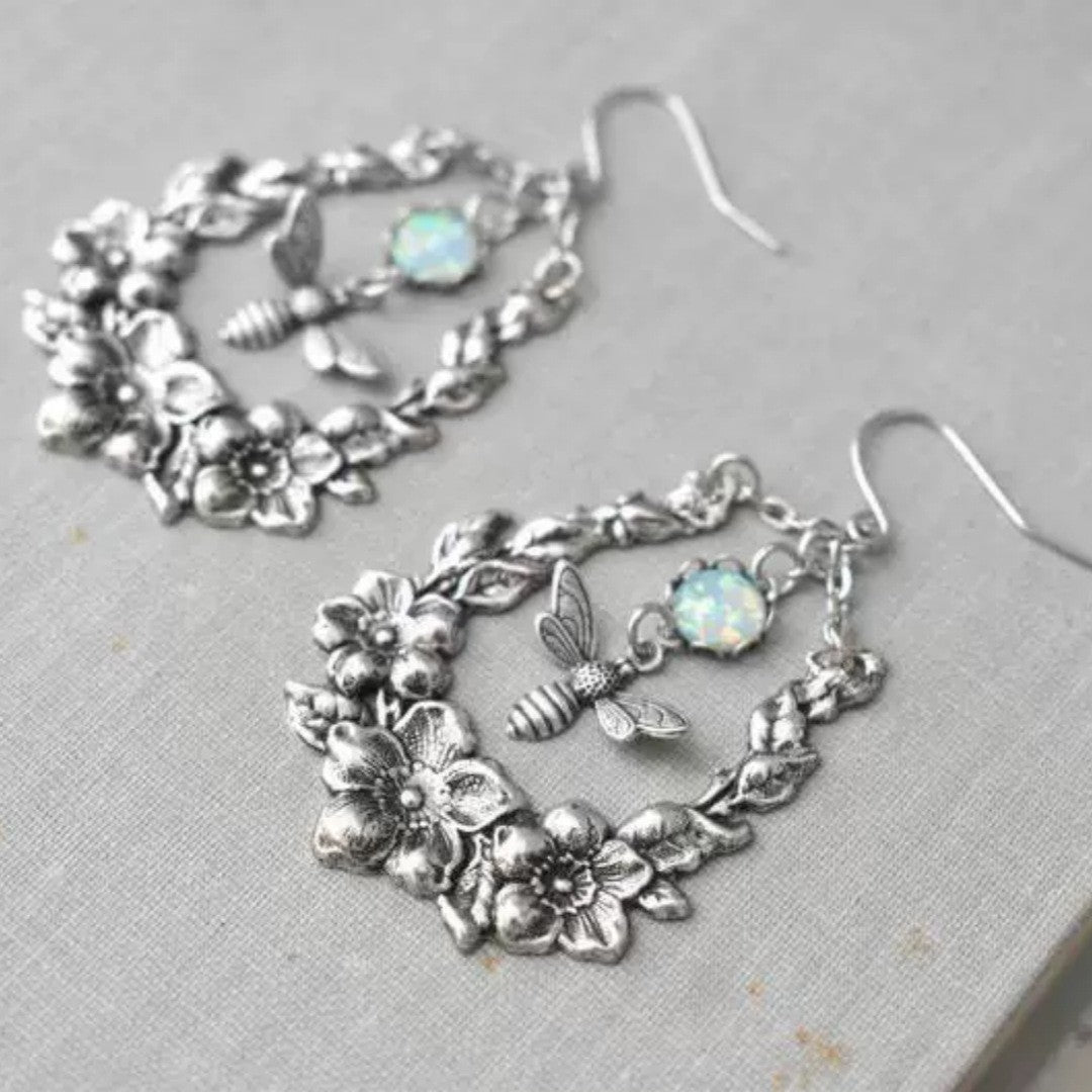 Sacred Bee Blossom Opal Earrings