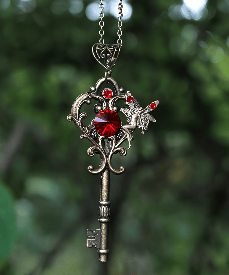 Crimson Heart Enchanted Key Necklace