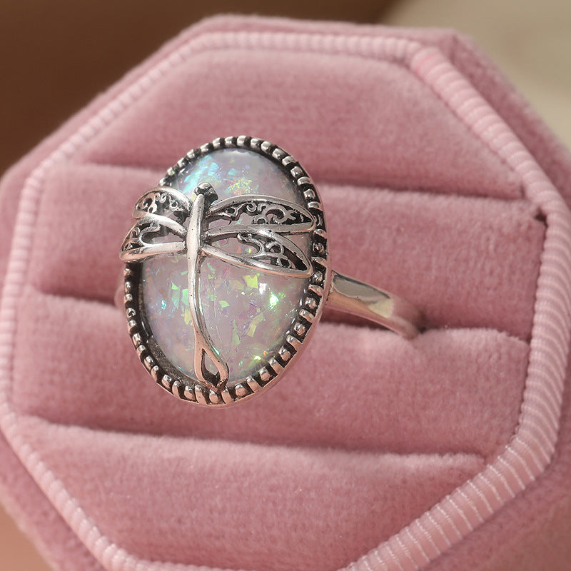 Dragonfly of Light Opal Ring