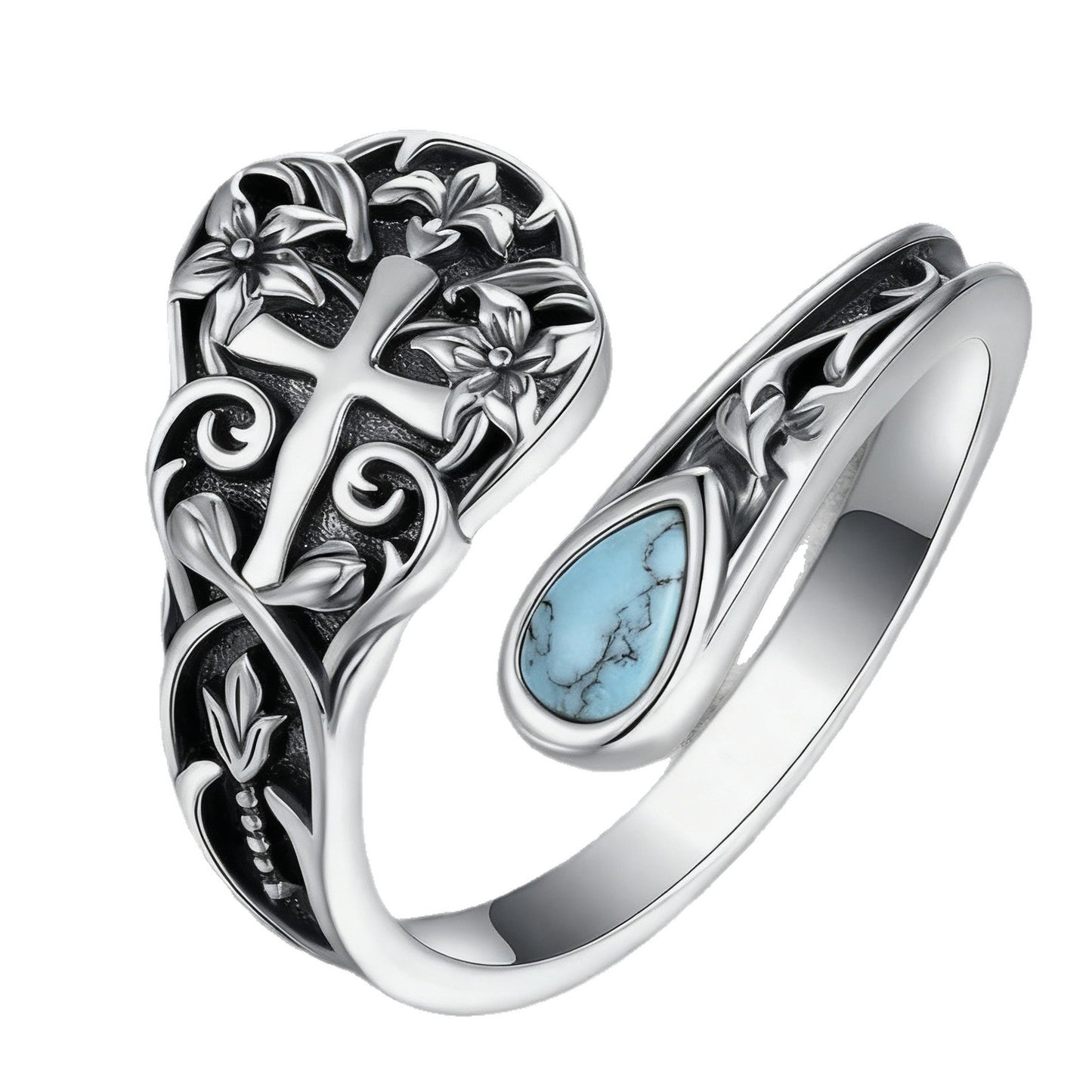Cross of Faith Turquoise Ring