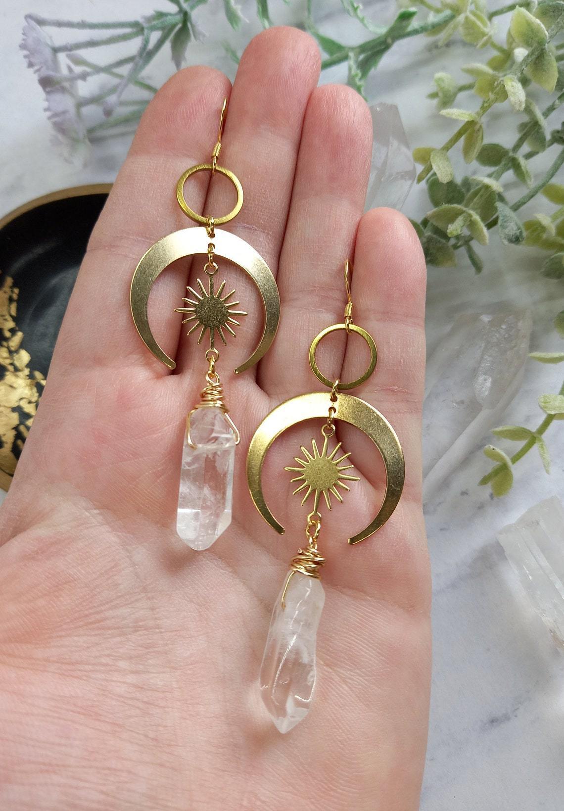 Lunar Aura Quartz Crescent Earrings