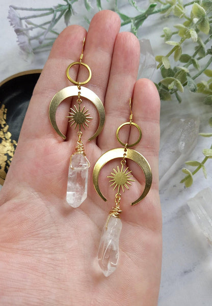 Lunar Aura Quartz Crescent Earrings