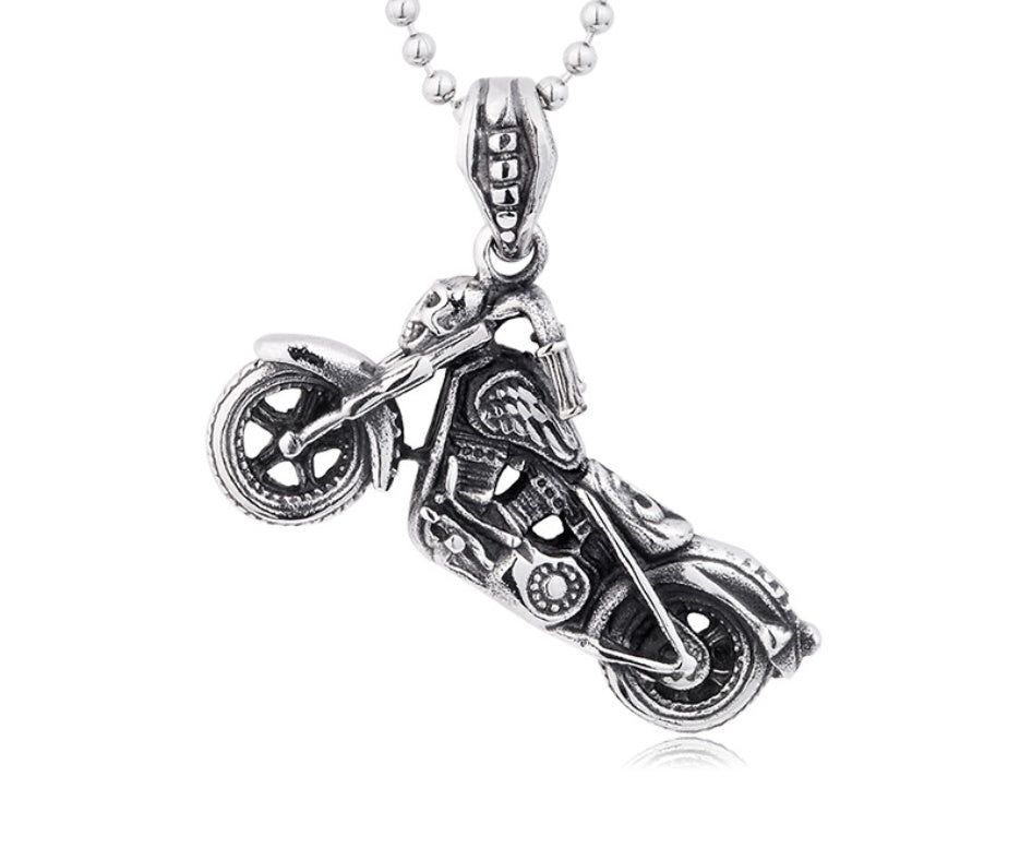 Steel Rider Skull Motorcycle Necklace