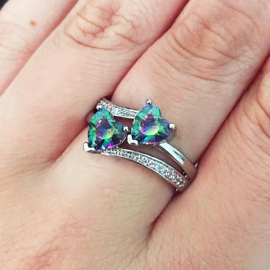 Twin Flame Heart Crystal Ring