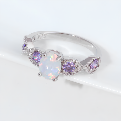 Goddess of Light White Fire Opal Amethyst Ring