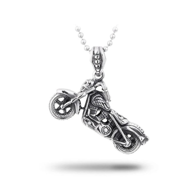 Steel Rider Skull Motorcycle Necklace