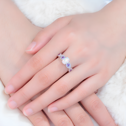 Goddess of Light White Fire Opal Amethyst Ring