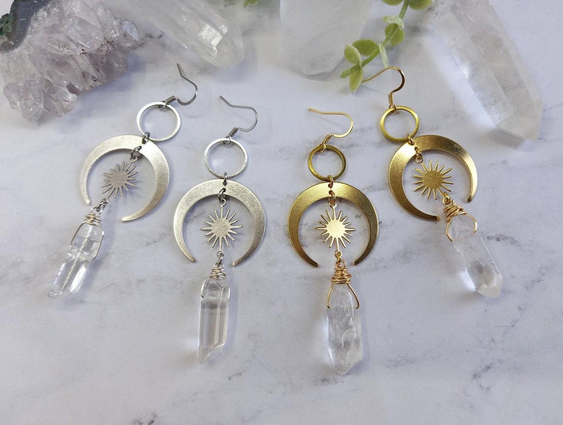 Lunar Aura Quartz Crescent Earrings