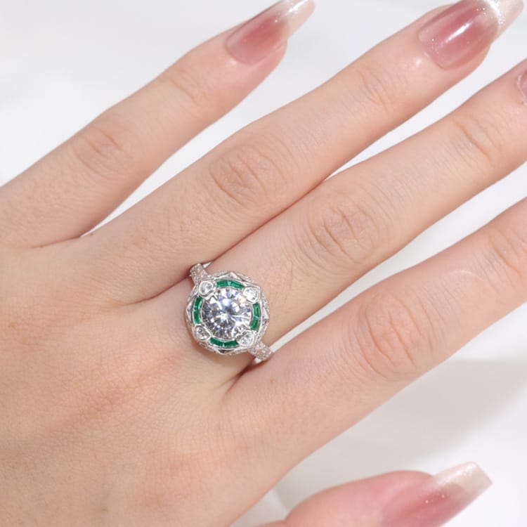 Four Hearts Emerald Halo Ring