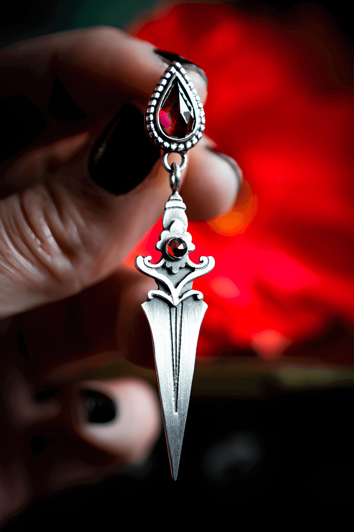 Crimson Athame Drop Earrings