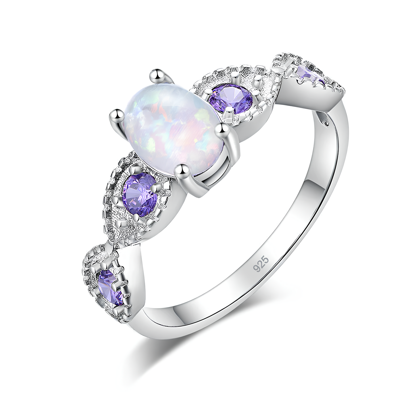 Goddess of Light White Fire Opal Amethyst Ring