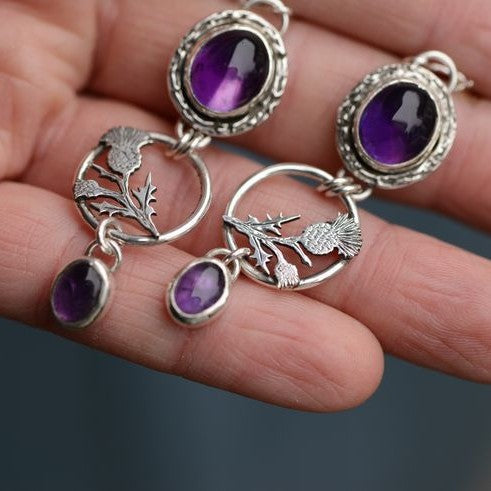 Amethyst Thistle Circle Earrings