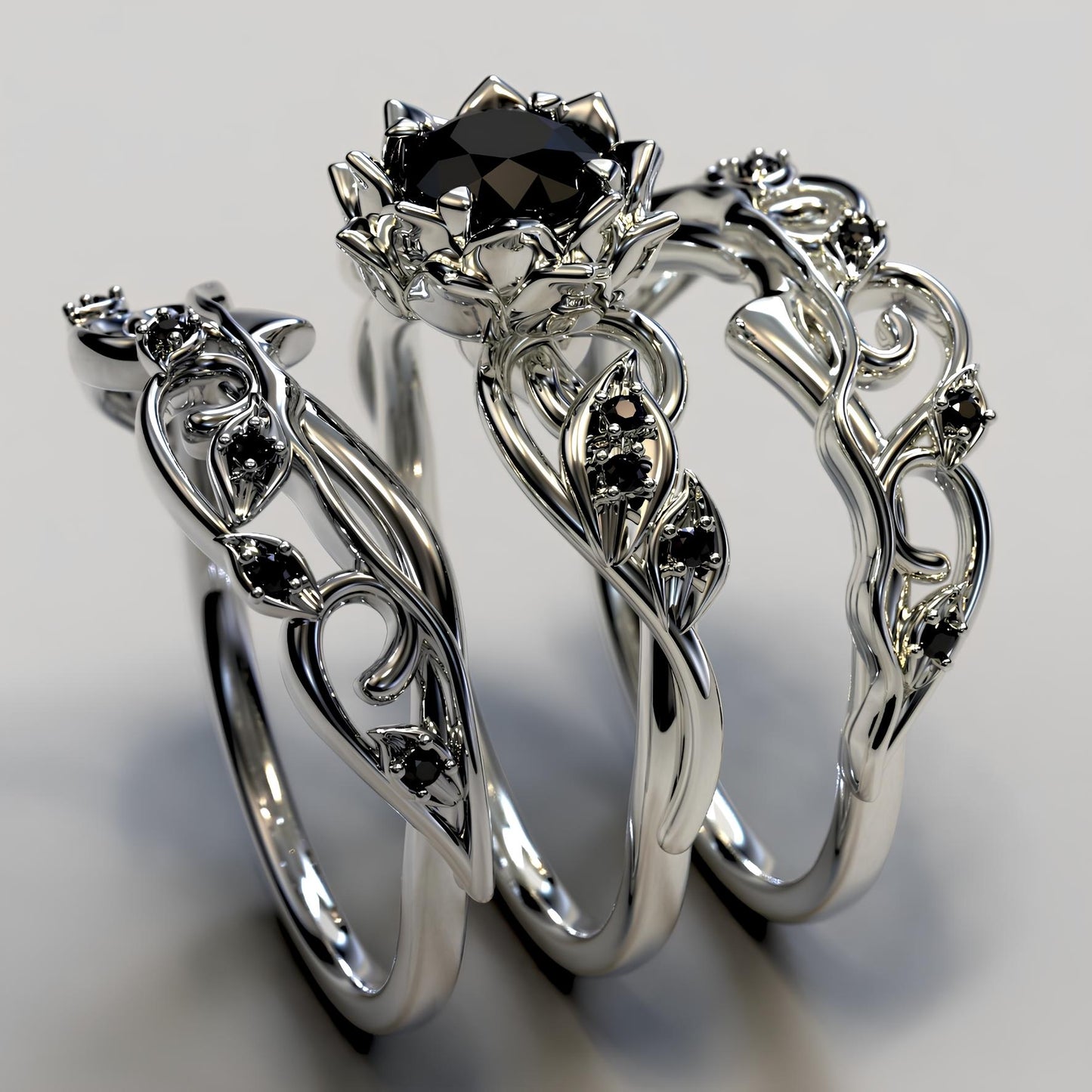 Nocturnal Garden Crown Ring Set