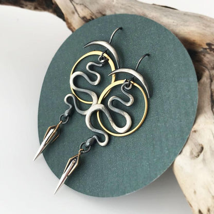 Serpent Path Crescent Circle Earrings