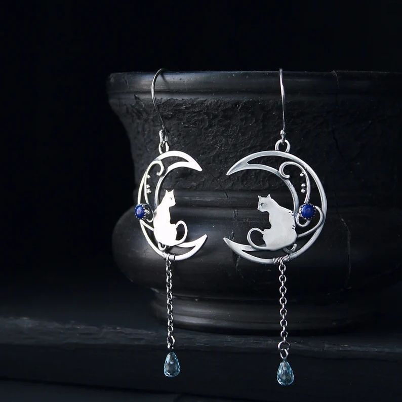 Celestial Whispers Cat Earrings Set