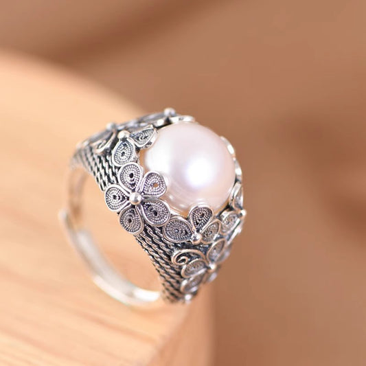 Sacred Pearl Flower Ring